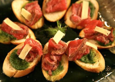 Meat on bread appetizer