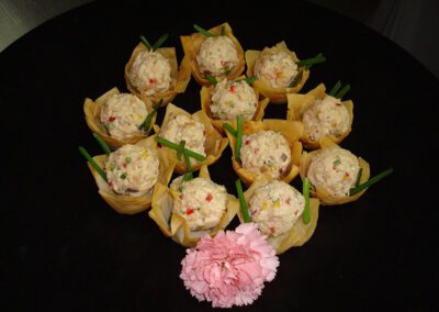 Chicken salad in tortilla chips appetizer.