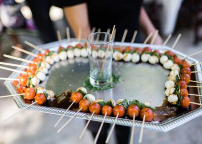 Kabob appetizers on a silver platter